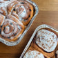 Chelsea buns and cinnamon buns in trays